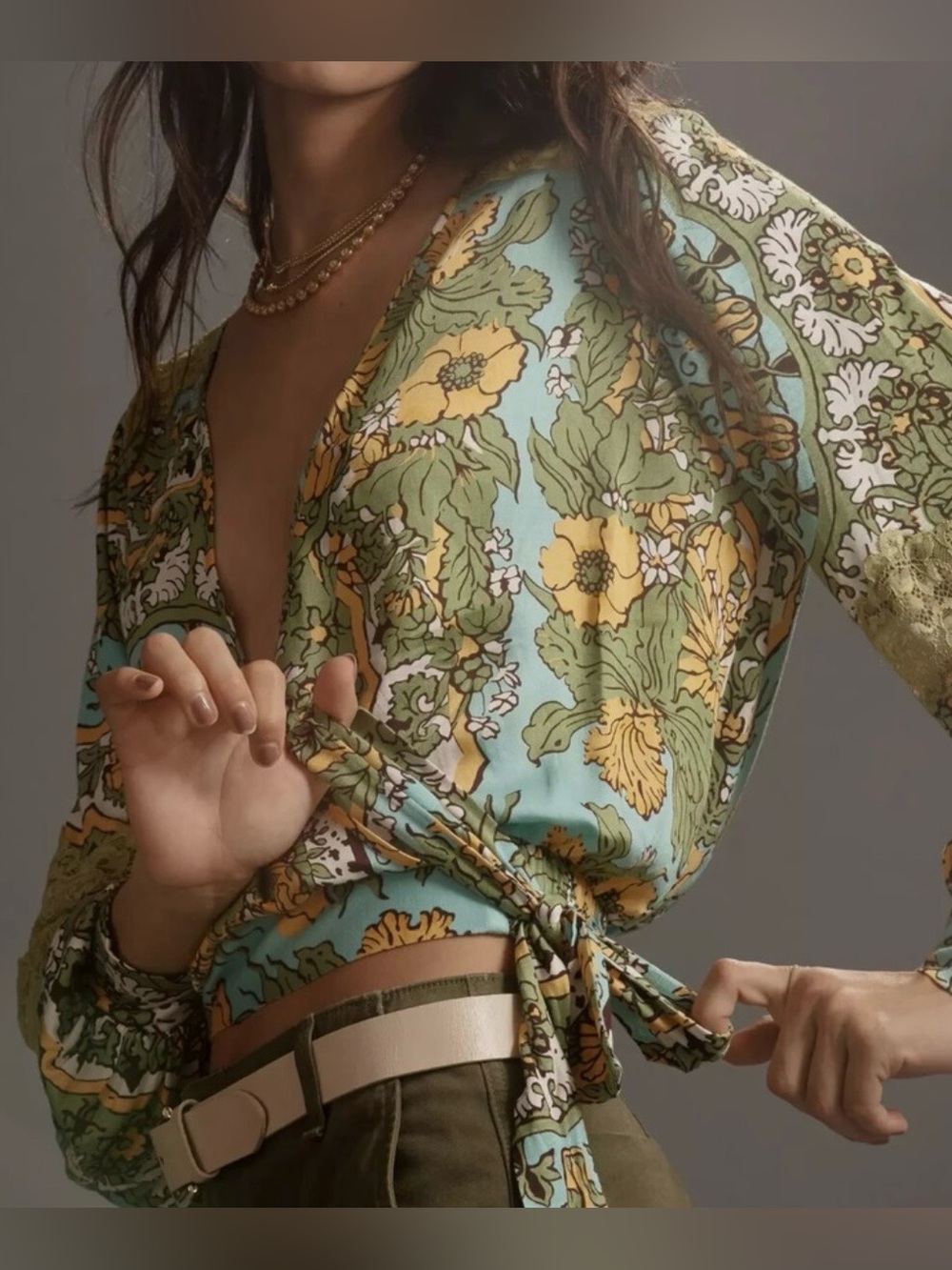 Anthropologie Tiny Long Sleeve Printed V-Neck Wrap Top